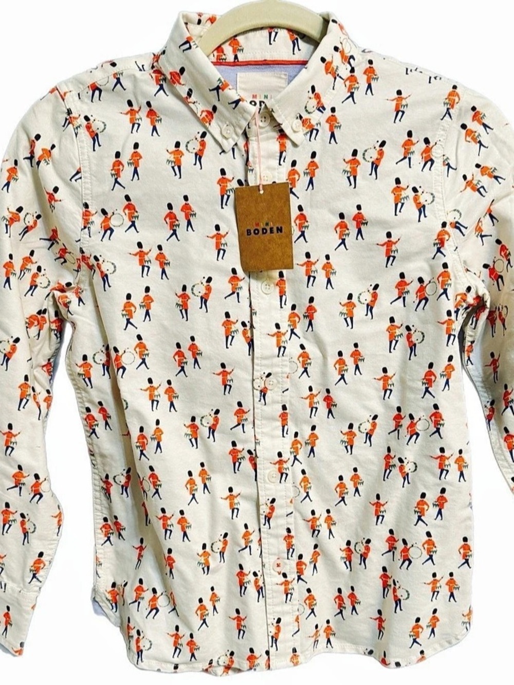 NWT • Mini Boden • Boys Button Down Shirt w/musical/marching-band • Size 10-11Y